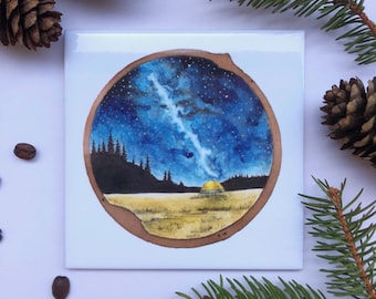 Tile coaster, Camping gift, Outdoorsy Gift, Mountain Art, Galaxy, Night Sky, Camping