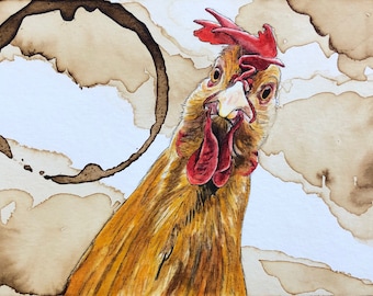 Chicken art print, chicken wall art, chicken painting, chicken decor, kitchen art, chicken gift, matted print