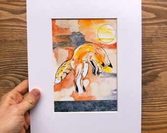 Fox art print, fox art print nursery, fox painting, Fox Wall Art, jumping fox, fox gift, watercolor painting