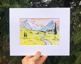 Mountain art, watercolor print, watercolor painting, mountain painting, outdoorsy gift