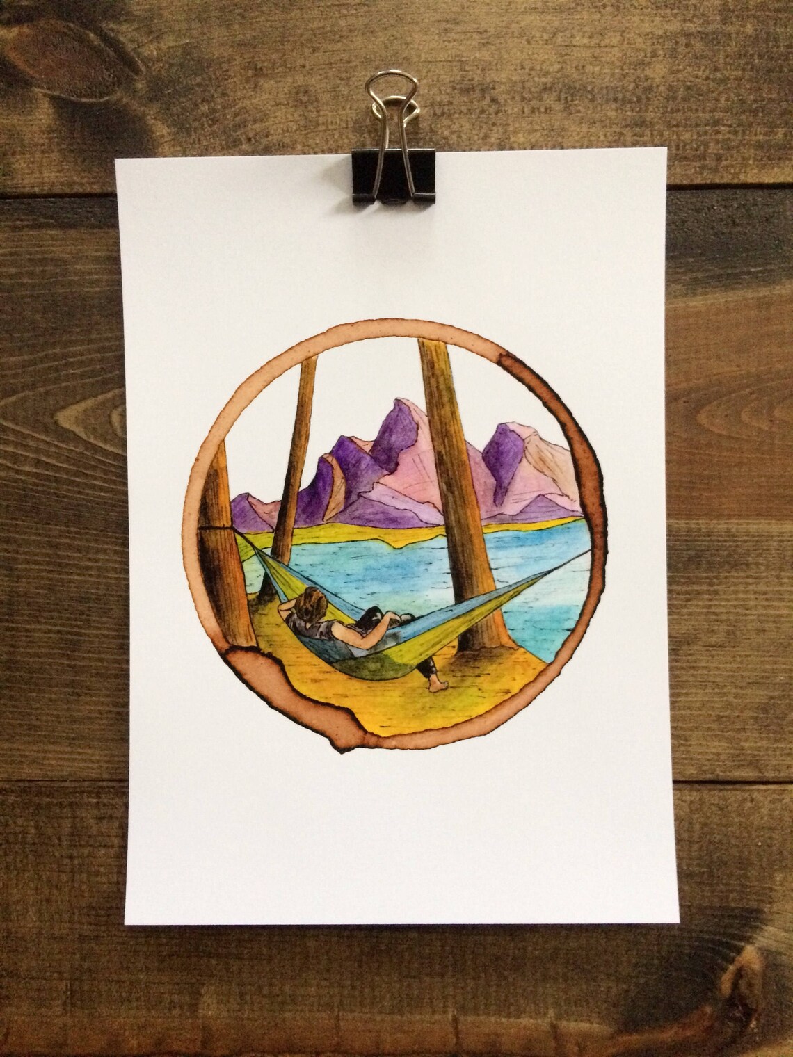 Hanging Out Coffee Ring Art Watercolor Print Art Print Etsy