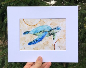 Sea Turtle Print, Watercolor Painting, Sea Turtle Painting, Ocean Art, Wall Art, Turtle Print, Sea Turtle Art, Coffee Art
