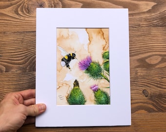 Bumblebee, bee print, watercolor painting, coffee art, Bumblebee painting