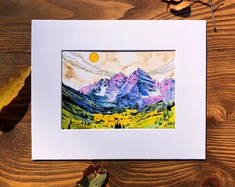 Maroon Bells Colorado, Maroon Bells painting, Maroon Bells print, Mountain Art, mountain painting, watercolor painting