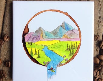 Tile Coaster, Moutain Art, house warming gift, Kayakng Art, kayaker coaster, gift for him, home decor, outdoor coaster, kayaking