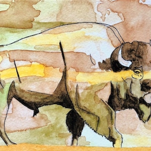 Bison Painting, Bison Print, American Bison, Watercolor Painting, Coffee Painting, Wildlife Art, Gift for him