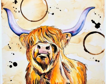 Highland Cow art print, Highland Cow wall art, cow painting, cow art, cow print, animal art, Highland cow gift,