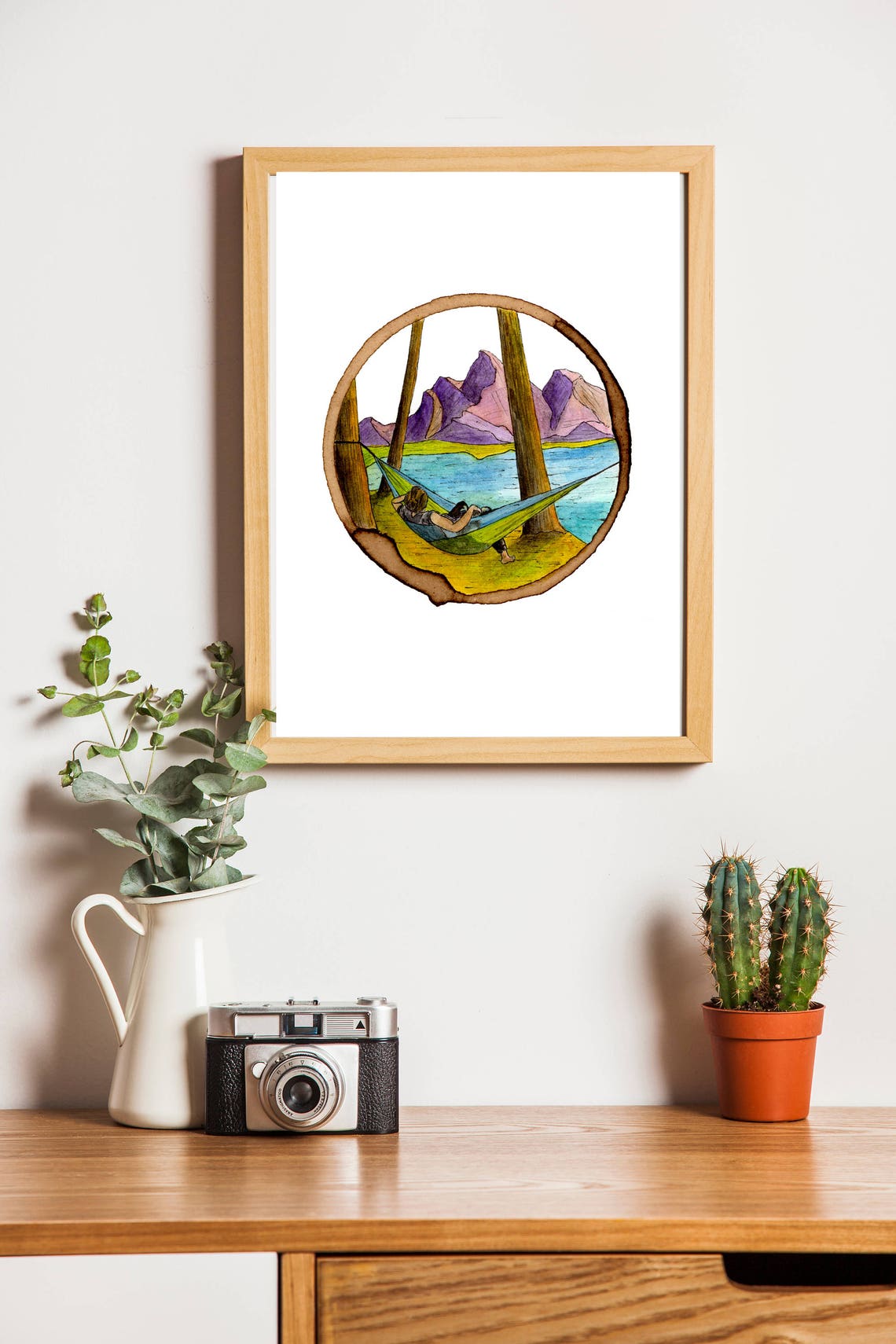 Hanging Out Coffee Ring Art Watercolor Print Art Print Etsy