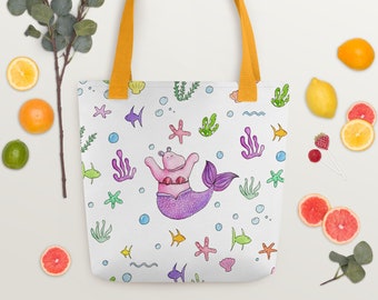 Colorful mermaid hippo tote bag - Fun purse with original illustration for all those hippo lovers out there