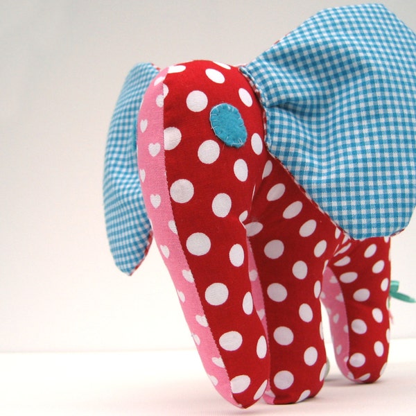 Elephant plushie - Stuffed animal elephant - Red and pink plush elephant  toy -Pink nursery decor baby girl -Baby shower gift