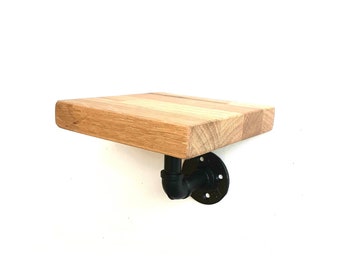 Solid Oak Small Shelf with Pipe Metal Bracket