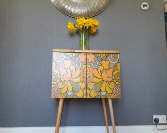 Retro Orange Record Cabinet Mid Century Sideboard 60cm