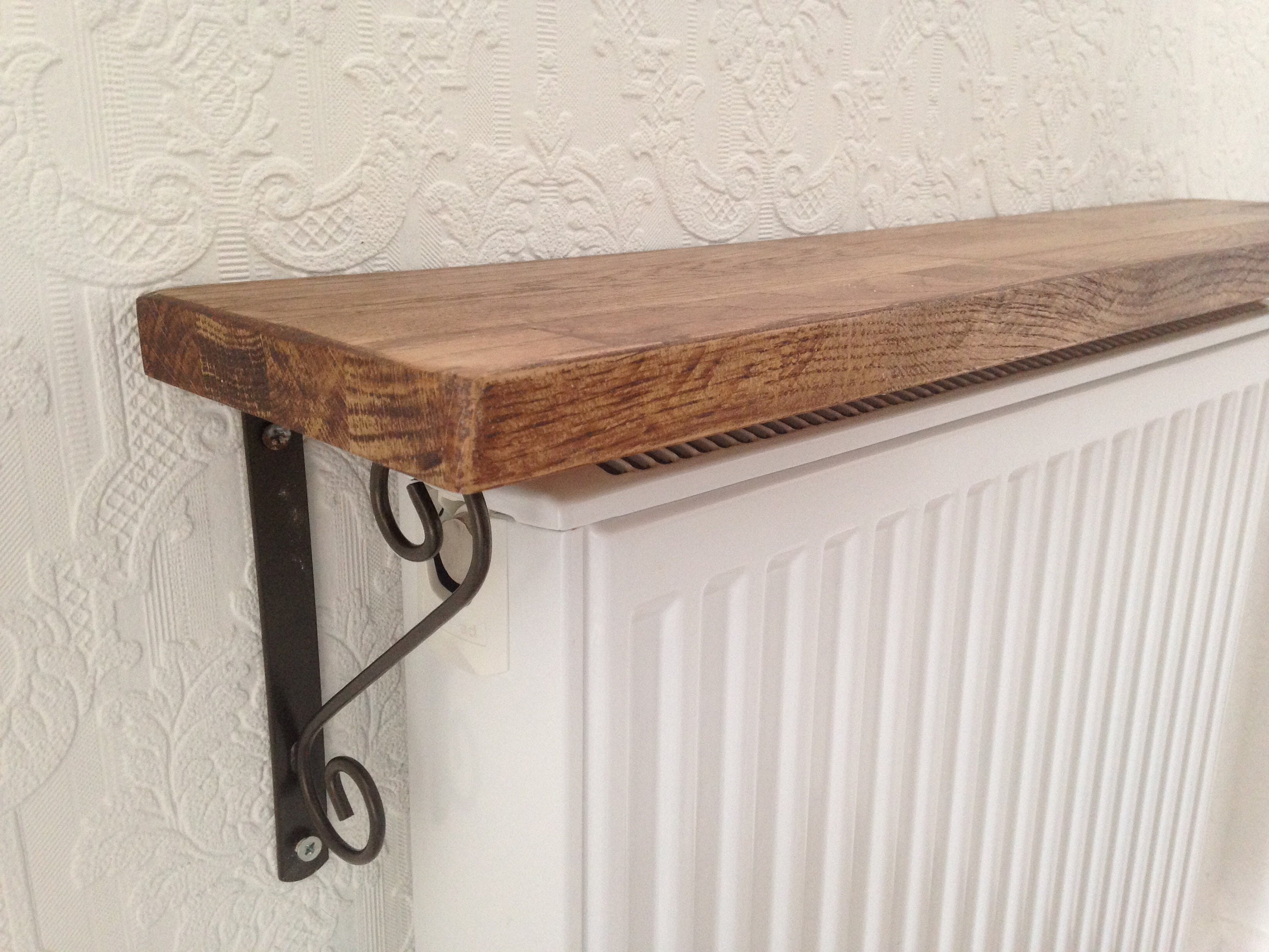 16cm Solid Oak Wooden Radiator Shelf With Antique Metal Scroll Etsy