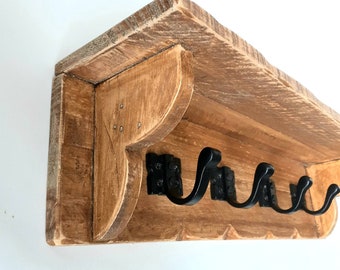 Rustic Tudor Coat Rack and Shelf Reclaimed Wood with Coat Hooks