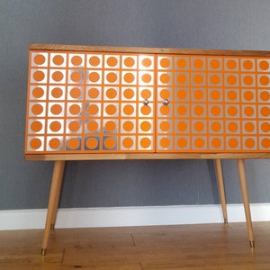 Retro Atomic Orange Record Cabinet Sideboard 110cm - 140cm