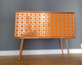 Retro Atomic Orange Record Cabinet Sideboard 110cm - 140cm