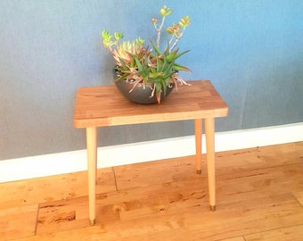 Modern Solid Oak Side Table with Tapered Legs