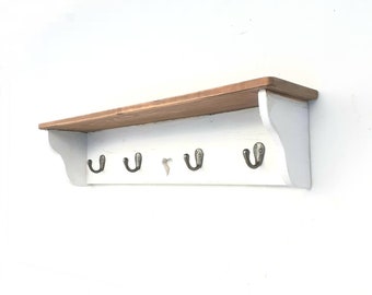Compact Wood Coat Rack with Shelf and Hooks Shabby Chic