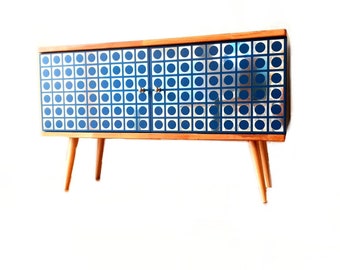 Retro Atomic Sapphire Record Cabinet Sideboard