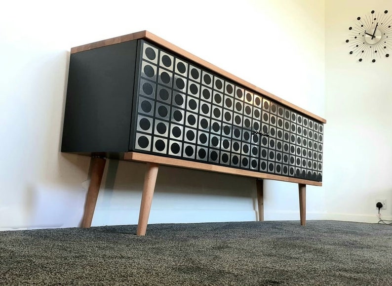 Retro Atomic Black Record Cabinet 70s Sideboard 110-140cm image 2