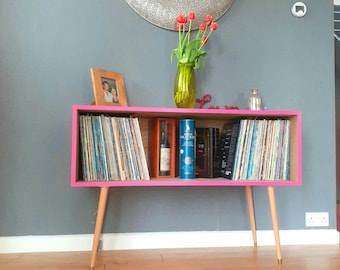 Aria Pink Record Cabinet  Contemporary Hifi Media Storage Large