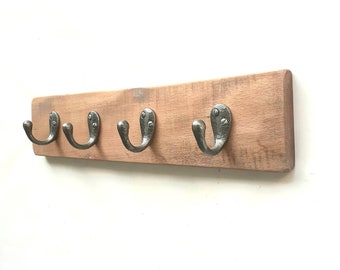 Rustic Coat Rack Recycled Wood with Metal Hooks