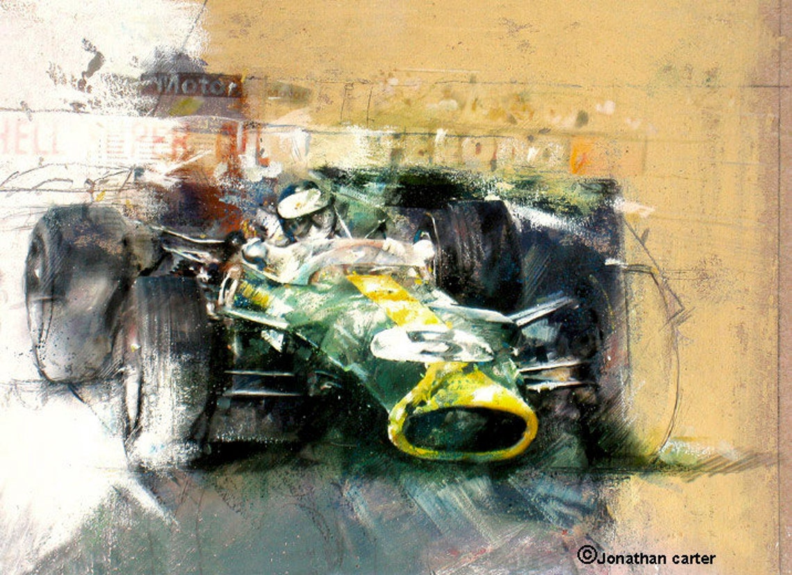 Affiche F1 - Jim Clark (Lotus) Parlant à Keith Duckworth, Format 24x16 Pouces, Print Satiné