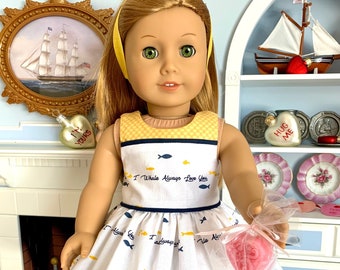 Valentine's Day "I Whale Always Love You" Whale-theme Dress, FOE Headband & Heart Guest Soap Bar for Maryellen and all modern A.G. dolls