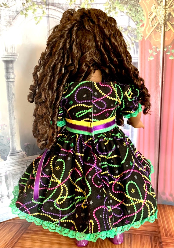 Cecile's "Beautiful in Beads" Mardi Gras Parade Watching Gown & Brilliant  Mask Set; also for Marie-Grace, Addy, Samantha and all AG