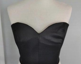 OOAK Black Pleather Bustier Strapless Bustier Top UK 8 pinup rockabilly retro