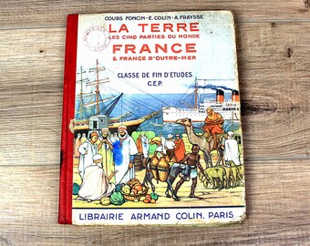 Vintage französisches Geographiebuch (1942), Grundschulbuch, die ersten Geographiebegriffe, Frankreich, Nachschlagewerk