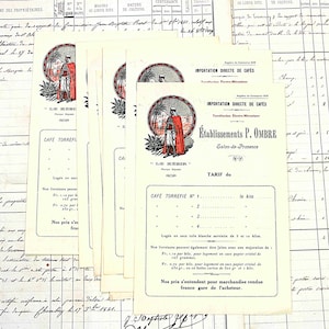 Listas de precios en blanco de antiguos importadores de café francés de la década de 1920, conjunto de 9 documentos originales, Francia, efímeras de scrapbooking, obras de arte, collage