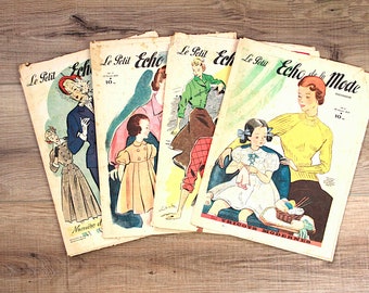 Le Petit Echo de la Mode, lot de 4 magazines de mode français vintage, janvier - février 1949