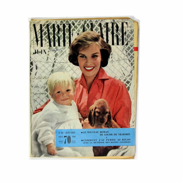 Vintage French fashion magazine, Marie - Claire June 1957 issue, fashion collections and news