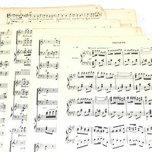 20x antieke Franse muziekbladen (ca. jaren 1890), Frankrijk, ephemera scrapbooking, junkdagboek, antiek papier voor ambachten en gemengde techniek.