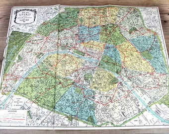 Plan antique de Paris (années 1900) avec les 20 arrondissements, plan des grands magasins Au Louvre