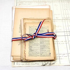 Antieke bundels van 80 Franse boekpagina's, bladen, originele pagina's uit de jaren 1800 en 1920, Frankrijk, scrapbooking, oud papier, gemengde techniek, journaling.