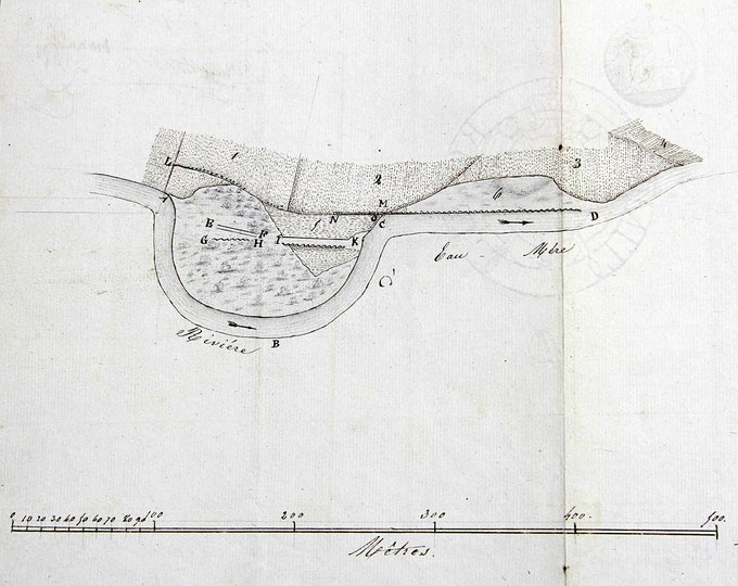 1840s Antique French Land Surveyor's Map 1846 ,parchment With a Revenue