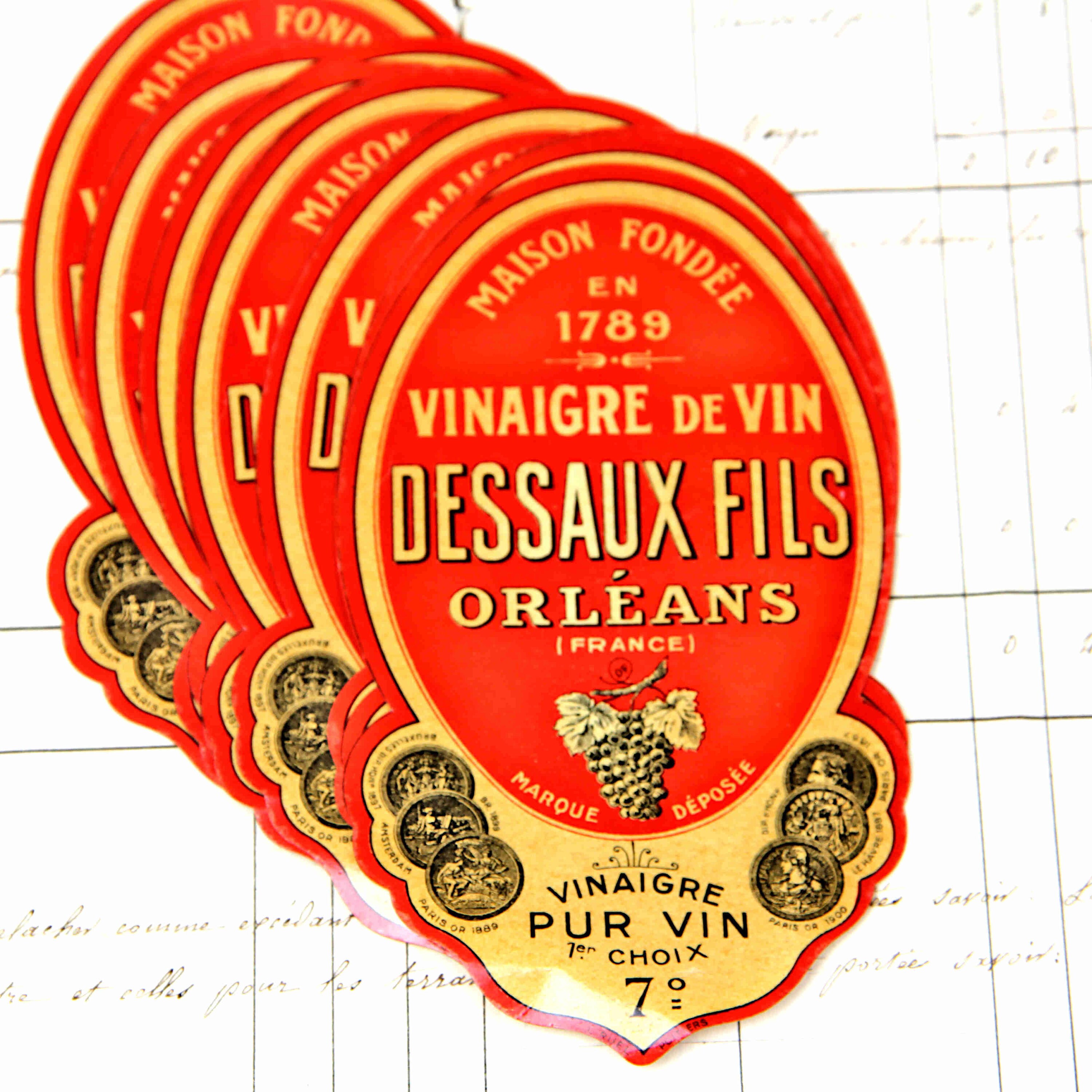 Vintage French wine vinegar labels (1930s), sets of 15 glossy paper labels, France, ephemera, art works, scrap booking, decoupage