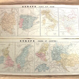 Antique Europe Lithograph Map Set (1870s): Geography Atlas Home Decor