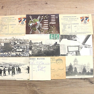 Vintage set of 10 French 1910s postcards, WW1 soldier correspondence to the family, France, art works,