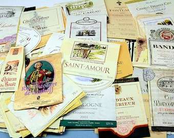 Etiquetas de vino francés vintage (1990-2000), paquetes de 30 piezas diferentes, coleccionables, efímeras, reserva de chatarra, decoupage
