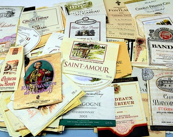 étiquettes de vin français vintage (années 1990-2000), lots de 30 pièces différentes, objets de collection, éphémères, scrapbooking, découpage