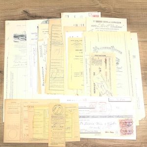 Paket med vintagefranska ephemera-objekt – 40 kommersiella fakturor, brev, kvitton