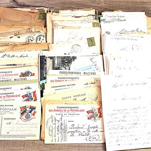 Vintage bundles of  14 French 1910s letters, cards and illustrated postcards, WW1 soldiers correspondence to the family, France, art works,