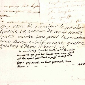 Set di 6 piccole ricevute antiche francesi del 1600 e 1700 su carta di cotone, pergamena, Francia, calligrafia, scrittura a mano, decorazione per la casa.