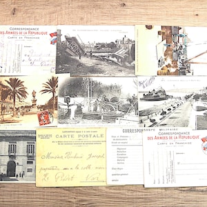 Vintage set of 10 French 1910s postcards, WW1 soldier correspondence to the family, France, art works,