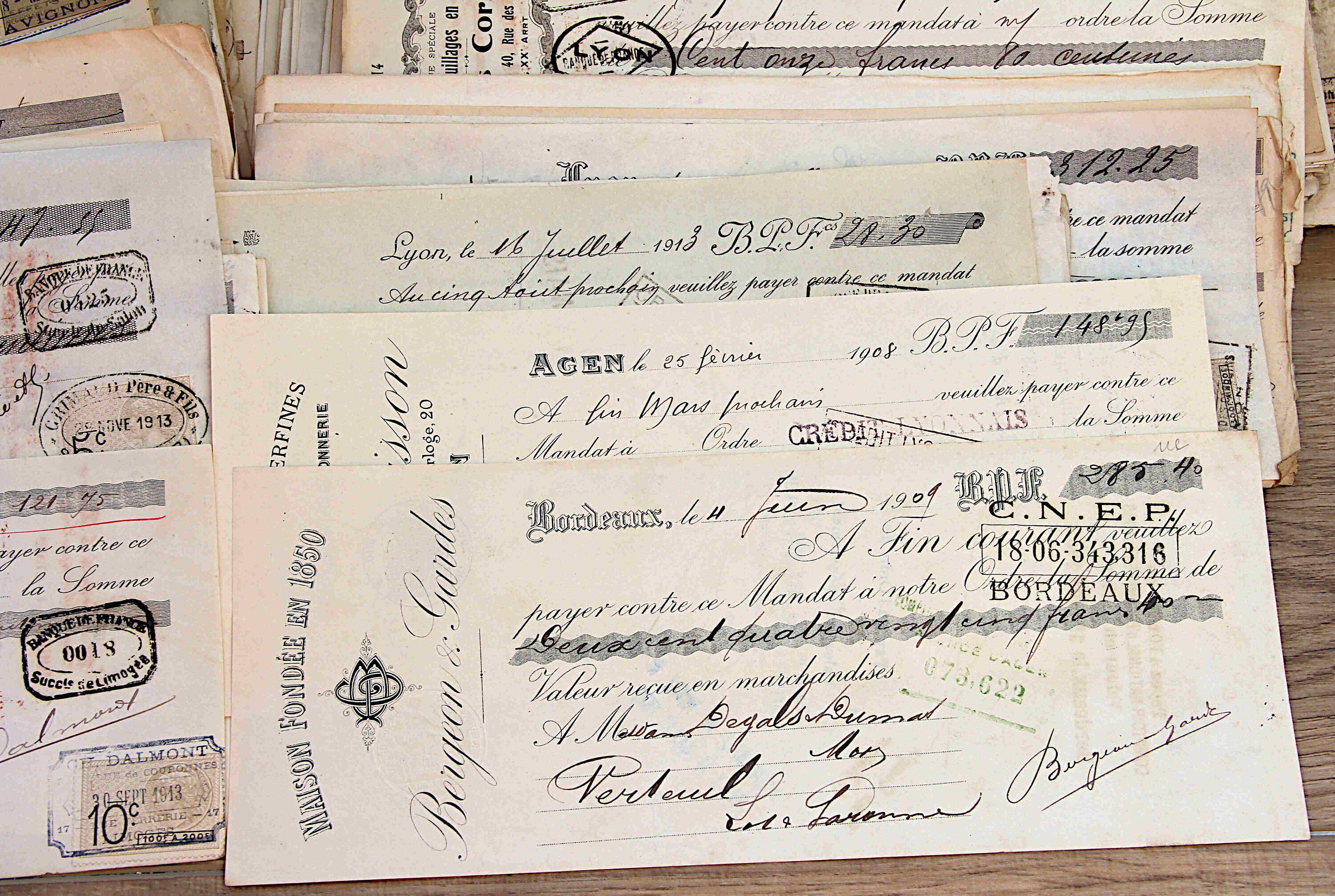 Antique French Checks, Commercial Bills (1900-1930s), Bundles of 10 ...