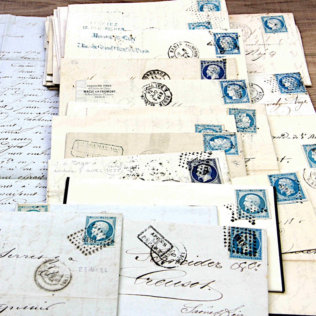 1800s Antique French Letters, Set of 10 Folded Letters With Post Stamps ...