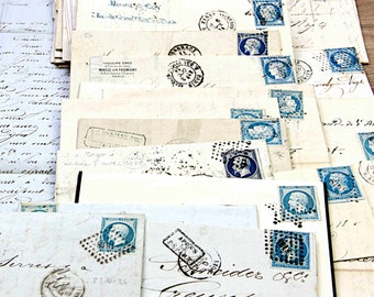 Lettres françaises anciennes des années 1800, ensemble de 10 lettres pliées avec timbres postaux et oblitérations, France, écriture manuscrite, correspondance commerciale